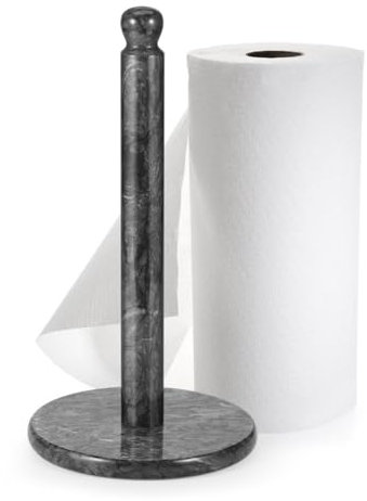 Flexzion Marmor-Papierhandtuchhalter, 30,5 cm (schwarzer Marmor), Küchenpapierhandtücher, Rollenspender, Ständer mit Marmorstange und Gewichtsbasis für Arbeitsplattentische, Zuhause, Esszimmer,