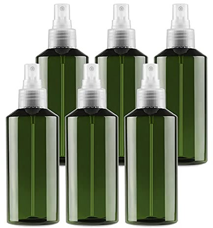 TIANZD 6 Pièces Vide 200 ml Vaporisateur Flacon Pastique Vert Bouteille avec Pompe transparent pour l'eau l'alcool Parfum Cosmétique Voyage Portable Rechargeable