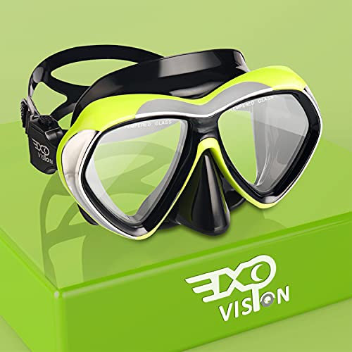 Schnorchel Tauchmaske, Anti-Leck Scuba Dive Schwimmbrille mit Nasenschutz Easybreath gehärtetes Glas Professionelle Schwimmausrüstung zum Schnorcheln Freitauchen (Gelb)