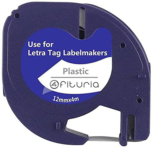 OFITURIA® Cinta de Etiquetas para Recambios Letratag Compatibles de Plástico 12 x 4 mm Imprime Negro Sobre Fondo Blanco LT-100H 1 unidad