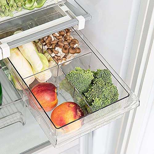 Skycase Kühlschrank Organizer,Durchsichtig Kühlschrank Aufbewahrungsbox,Ausziehbare Einstellbar Kühlschrank Box mit Griff,Kühlschrank Schubladenorganizer für kühlschrank,Schränke,Vorratsschrank
