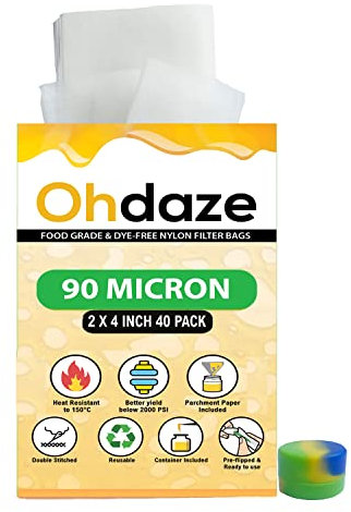 Ohdaze Nylon Filter Bags 2x4 inch | 40 Pack | 90 Micron Press Bags | 3 x Parchment Papers | 1 x Wax Container | Double-Stitch Nylon Micron Press Bags