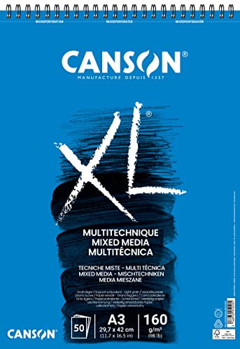 Canson XL Mix Media strukturiertes Spiralalbum, mikroperforiert, A3, 50 Blatt, 160 g, weiß