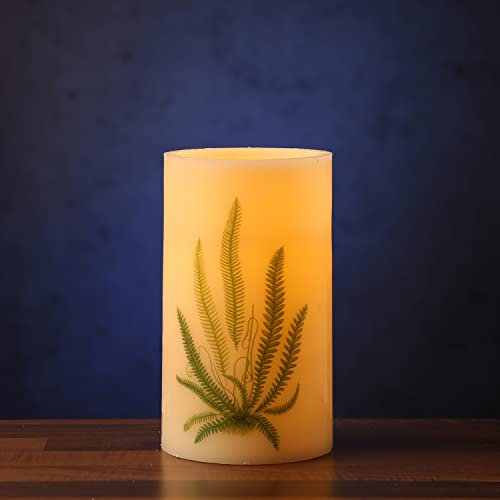XXL LED Kerze mit Ornament - creme - natürlich flackernde Flamme (Farn 1)