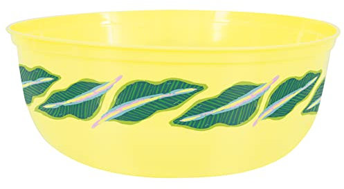 Unique 20948 Yellow Plastic Bowl-Tropical Leaves Summer Party, Multicolour