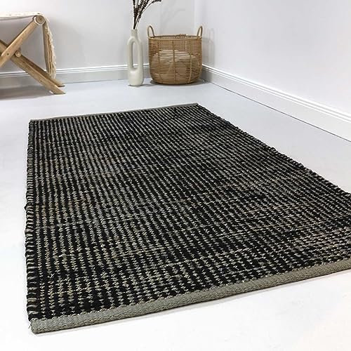 Wecon Home Handgewebter Kurzflor Esprit Kelim Teppich für Wohnzimmer, Schlafzimmer und Kinderzimmer - GOBI (80 x 150 cm, schwarz)