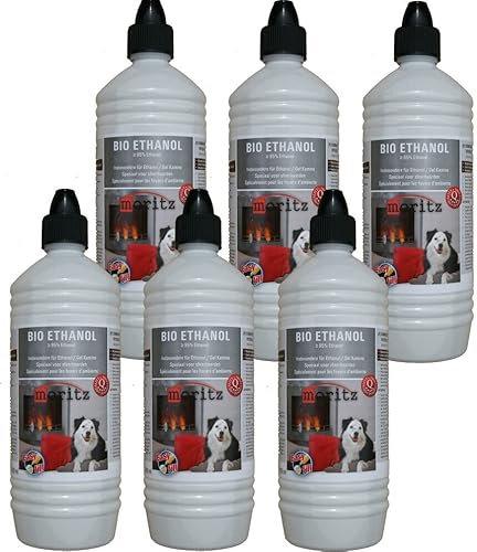 Moritz Bio Ethanol 6 x 1000 ml I flüssiges Bioethanol für Ethanol Kamin Tischkamin Tischfeuer Kaminofen Outdoor Ofen