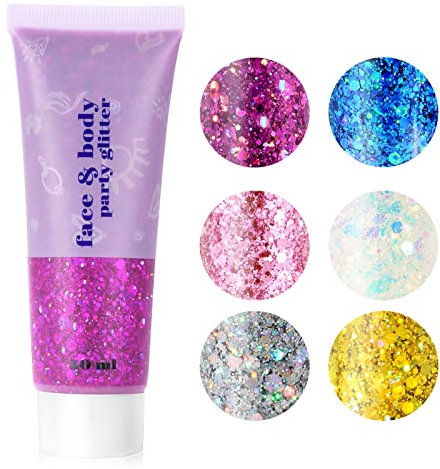 URAQT Gel Paillettes Visage, Paillettes Visage, Maquillage Paillette Paillettes Corps, Paillette Gel Liquide, Mermaid Sequins Body Glitter pour Festival Fête Noël Pâques Maquillage (Violet)