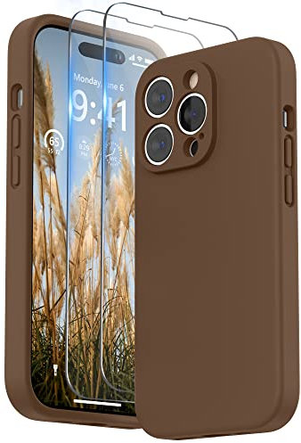 SURPHY Hülle Kompatibel mit iPhone 14 Pro Hülle Silikon mit Displayschutzfolie, iPhone 14 Pro Case Silikon mit Kameraschutz, Handyhülle iPhone 14 Pro Schutzhülle 6,1 Zoll 2022 (Braun)