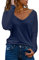 Dokotoo Damen Oberteile Streifen Mesh Langarmshirt Pullover Casual V-Ausschnitt Bluse Shirts Tops, blau, M