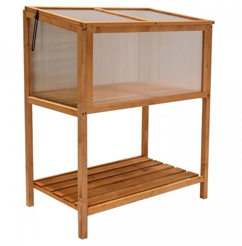 Grindi - Frühbeet Treibhaus Gewächshaus mit Abdeckung aus Holz - Abelia, 90x50x93 - Hochbeet aus Kiefernholz mit Polycarbonat-Verglasung und Zubehörregal für Garten, Balkon und Terrasse