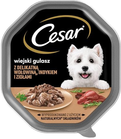 Cesar Landragout Nassfutter für ausgewachsene Hunde mit zartem Truthahn, Rind und Kräutern, Schale 14 x 150g