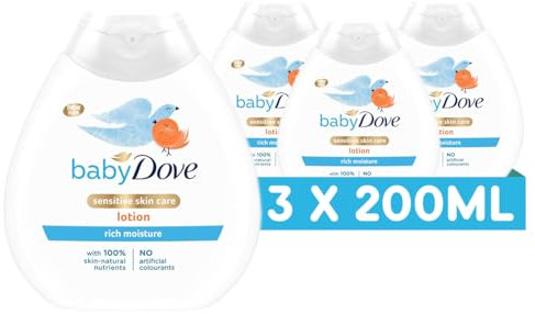 Baby Dove Rich Moisture Baby Lotion - Soothing & Nourishing for Newborns & Infants, Gentle Moisturiser for Dry, Sensitive Skin, Daily Skincare with Delicate Scent, All-Day Hydration - 200ml, Pack of 3