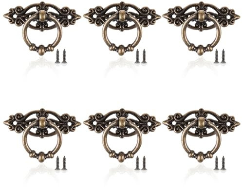 YSDMY Cupboard Knobs 6 Pcs Door Knobs Vintage Drawer Ring Pull Handle Retro Kitchen Door Handles for Cupboard Wardrobe Furniture Hardware