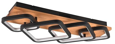 Trio Leuchten LED Deckenleuchte Rama 643210432, Metall Schwarz matt, Holz naturbelassen, inkl. 36 Watt LED, Switch Dimmer