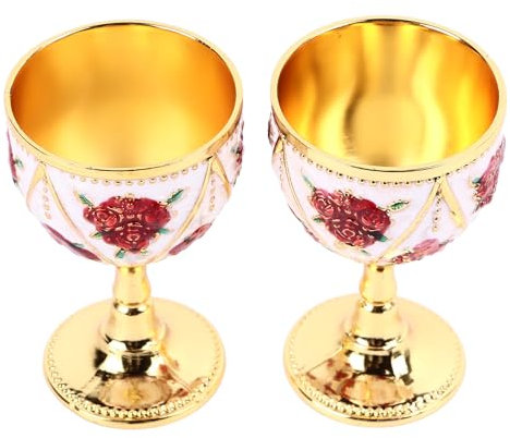 2pcs Vintage Metall Weinbecher Metall geprägte Weingläser Exquisite dekorative Kelch Ornament, für Kaffee Tee Exquisite Dekorative Kelch Verzierung (Goldene weiße rote Blume)