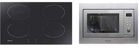 Candy CITT642C/E1 Piano Cottura a Induzione, 4 fuochi, Vetroceramica, da Incasso, Power Management & MIC 201 EX Forno a Microonde da Incasso con Grill, 800 W, 20 Litri, Ricette Automatiche