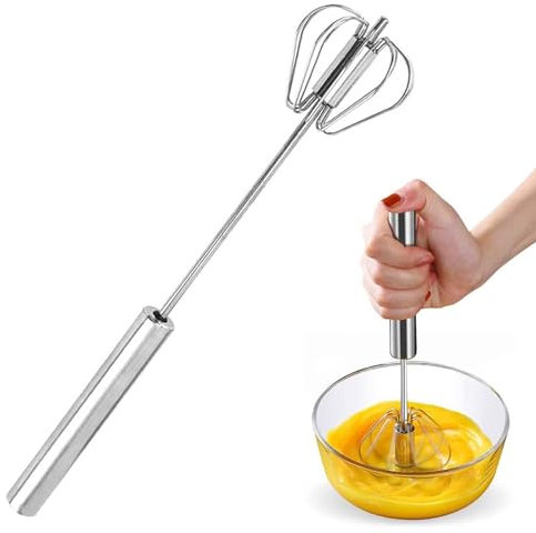1 Piezas Batidores de Huevos, Batidor de Mano Multifunción, Batidora de Huevos Semiautomática de Acero Inoxidable, Batidor Acero Inoxidable, para Hornear, Cocinar, Batir