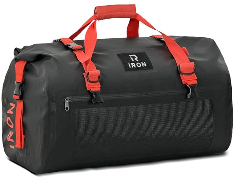 BORLENI wasserdichte Motorrad-Hecktasche aus 500D-PVC mit Rolltop | Wasserdicht mit verschweißten Nähten; Reflektoren, MOLLE-System, 4 Schnellverschluss-Riemen und abnehmbarer Schultergurt