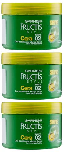 Garnier Fructis Style Shine Langanhaltendes Wachs, bis zu 24 Stunden mit Bambus-Extrakt, Halt 02, stark definiert und verleiht Glanz – 3 Dosen à 70 ml