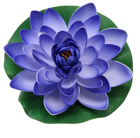 Gettimore Fleur de lotus flottante artificielle de 17,8 cm - Grand nénuphar pour tampons, étang, piscine, décoration de jardin, aquarium, maison, mariage - 1 pièce - Blanc (bleu-violet)