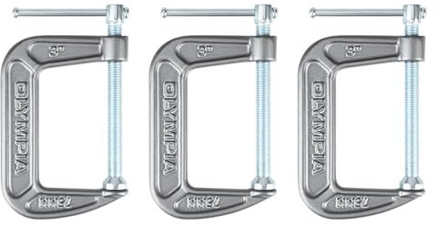 Olympia Tools Heavy Duty Cast Iron C-Clamps with 3-Inch Jaw Opening and 3-Inch Throat, 3 Pack