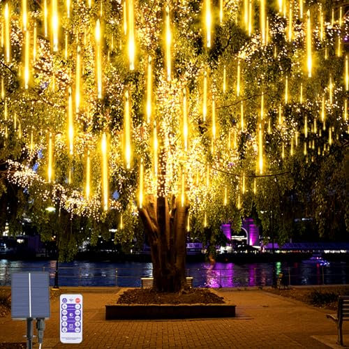 OPAHUTER Solar Meteorschauer Regen Lichter, 240 LEDs Meteor Weihnachtslichter, 10 Röhren 30cm Wasserdichte Solar Fallende Weihnachtsbeleuchtung Fernbedienung für Xmas Baum Hochzeit Dekoration