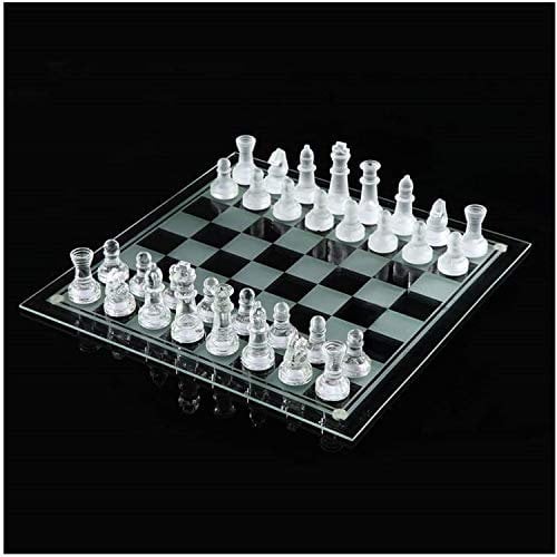 25cm Frosted/Polished Chess Board With 32 Clear Glass Pieces, Crystal Chess Set, Transparent Board - Gift Item