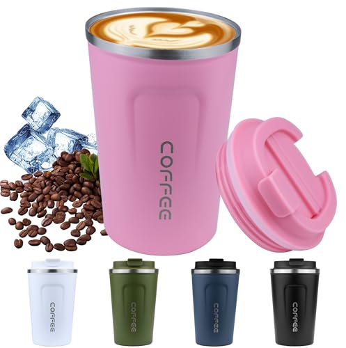 Disoza 380 ml Thermobecher Kaffee to go Kaffeebecher Thermobecher Travel Coffee Mug Kaffeebecher to go Thermo Becher mit Deckel Termokaffeebecher Thermotasse Trinkbecher mit Deckel (Rosa)