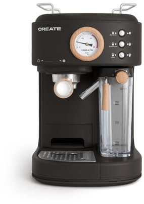 CREATE / THERA RETRO PRO/Cafetera Express semiautomática Negro / 20 bares, depósito de leche, bandeja de goteo, dos salidas,capacidad 1,5l, para café molido, 1250W