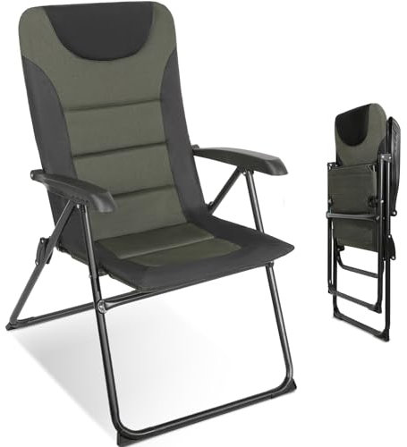 Homecall Campingstuhl Gartenstuhl Anglerstuhl Faltsessel Klappstuhl für Wohnwagen Outdoors, 5 Fach Verstellbarer Rückenlehne, Hochlehner mit Gepolsterter (Grün - 1 Stück)