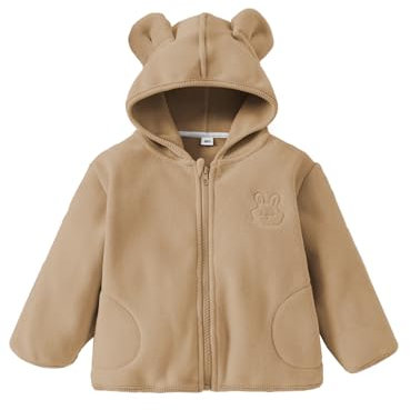 LUVCES Giacca Invernale Bambina Giacca in Pile Cappuccio Cerniera con Orecchie Orso Cappotti Autunno Caldi per Bambini Capispalla Cammello 6-12 Mesi