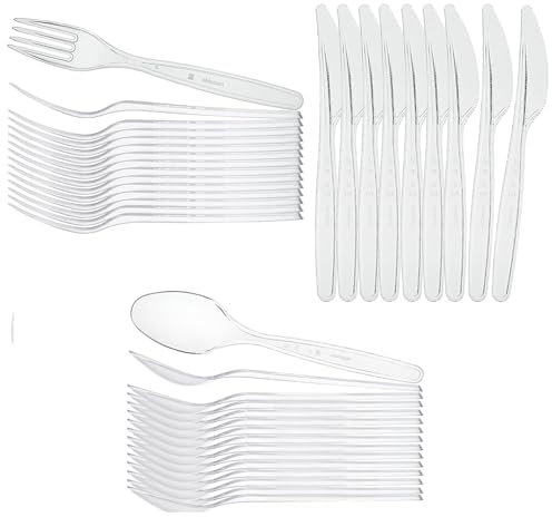 Premium Clear Plastic Cutlery Set 150pcs – Reusable & Dishwasher Safe – 50 Forks, 50 Spoons, 50 Knives – Ideal for Parties, Weddings, Events, Picnics, Office & Everyday Use