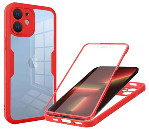 Draamvol for iPhone X Case iPhone XS Case Built-in Screen Protector Clear Silicone Bumper Cover Shockproof 360°Full Body Drop Protection Transparent Cover for iPhone X/XS Phone Case, Red