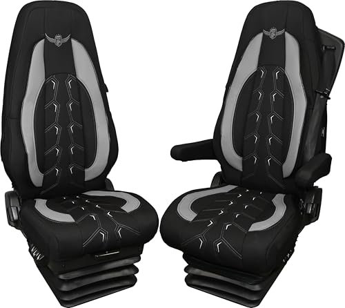 LUCARO LKW Sitzbezug für Volvo FH, FH16, FMX, FM ab 2013 - Komfortabel und Angepasst Sitzbezüge - LKW Zubehör - aus Hoher Qualität Jacquard und Ökoleder GRAU