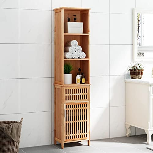Homgoday Badschrank Badezimmerschrank mit viel Stauraum Badmöbel Beistellschrank Aufbewahrungsschrank für Badezimmer, Wohnzimmer 42x29x182 cm Massivholz Nussbaum