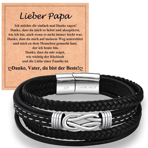 WOVEE Lederarmband für Papa Vater von Sohn Tochter Magnetverschluss mit Ich Liebe Dich Gravur Weihnachten Schmuck Geschenke Edelstahl Armband Leder