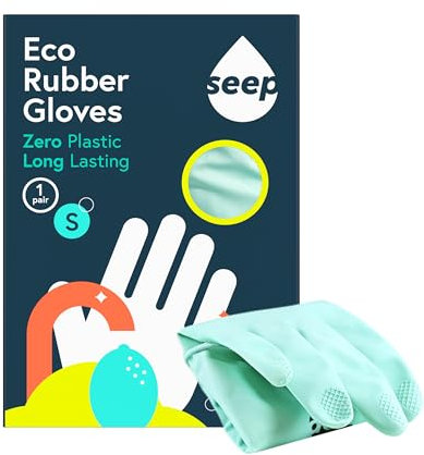 SEEP Eco Small Rubber Gloves - 3 x Pack - Kitchen Gloves - Biodegradable Washing Up Gloves Made Using Certified Natural Rubber - Multi-purpose Household Gloves - FSC & Fair-trade Certified