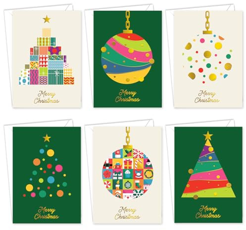 Weihnachtskarten, 36 Stück, Goldfolie, Luxus-Weihnachtskarten 2024, mit 6 atemberaubenden Designs (10 x 15 cm), Weihnachtskarten, Multipack für Familie und Freunde, hergestellt in Großbritannien