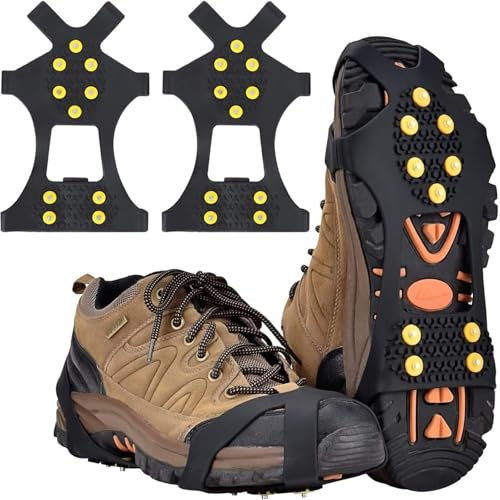 Schuhspikes, Steigeisen mit 10 Zähnen, Anti Rutsch Schuhspikes, Schuhkrallen, für Damen, Herren und Kinder, für Wandern, Eisfischen, Jagen (S)