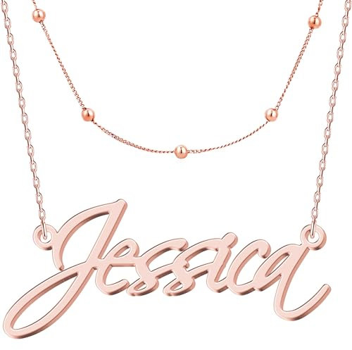 UMAGICBOX Layered Choker Necklace for Women - Customizable Dual-Layer Design with Personalized Name Pendant - Available in Trendy Finish, Ideal for Daily Wear or Special Occasions (Rose Gold)