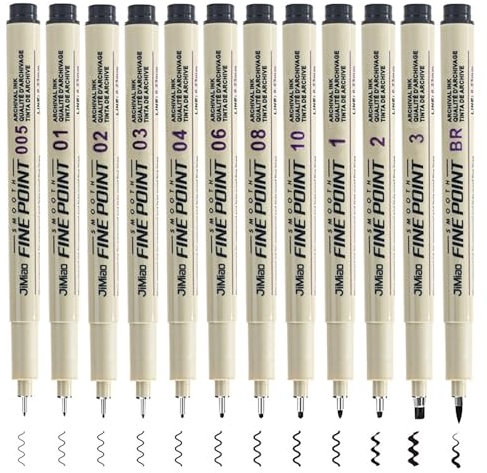 Neoreser 12 Stück Fineliner Set Schwarz, Tuschestifte mit 12 Verschiedene Linienbreiten, für Künstler, Wasserfest Tuschestift zum Illustrationen, Skizzieren, Technisches Zeichnen