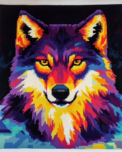 DIY Kit Manualidades Alfombrakits De Almohadones Con Gancho De Pestillo De Lobo De Fantasía，Kits De Crochet De Animales Coloridos，Kits De Bordado，Kit De Crochet Para Principiantes，Manua 80x115cm