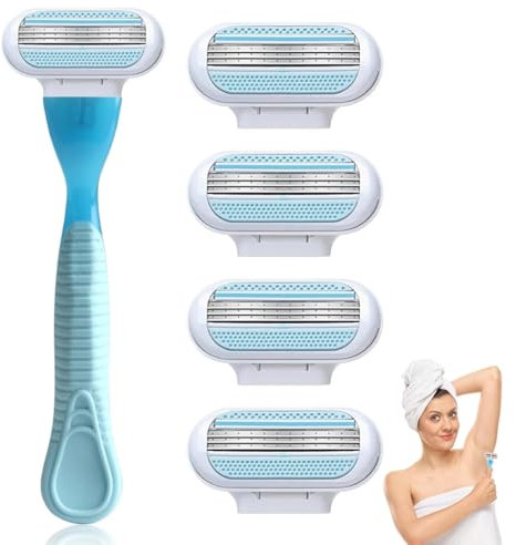 Set von 5,Smooth Ersatzklingen Damenrasierer,Vemus gilletla rasierer damen,Rasierklingen für Rasierer Damen,1 rasierklingen+ 3 Replacement Blades for Women's Razors with Triple Blade(Blau)