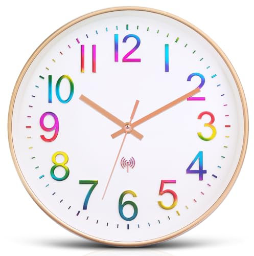 Ziprote Funkuhr Wanduhr, 30cm Funkuhr Wanduhren Lautlos, Groß Leicht Ablesbare Uhr Modern Funkwanduhr Wanduhr Nicht Tickend für KüChe Schlafzimmer, Büro, Badezimmer (Bunt)