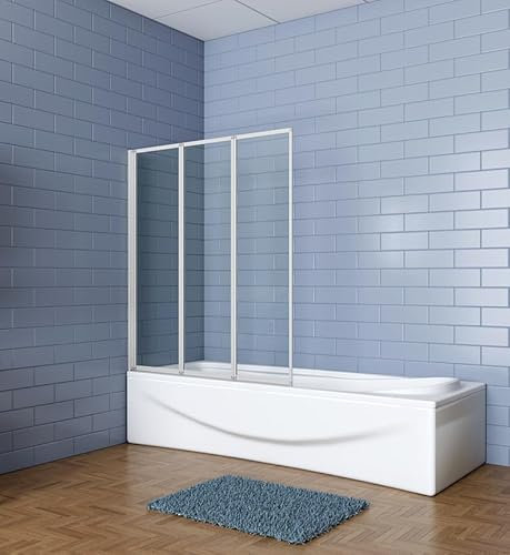 Aica Sanitär Badewannenfaltwand Duschwand Duschabtrennung Badewannenaufsatz,3-teilig,120cm,Mattgrau Rahmens,Klarglas,H140cm