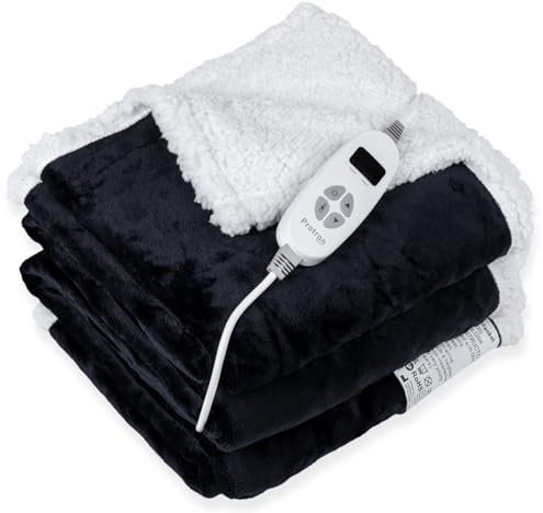 Protron Elektrische Wärmedecke Wärmebett Kuscheldecke mit Abschaltautomatik, 9 Heizstufen, LED Überhitzungsschutz, Timer bis 9Std, waschbar (Sherpa + Flannel, Anthrazit, 180 x 130 cm)