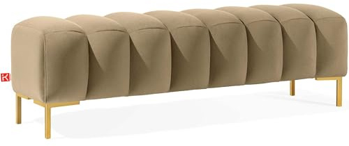 konsimo Polsterbank, Bettbank, Sitzbank in Samtoptik, Flurbank, bis 120 kg Belastbar (beige/Gold, 160x50x50)