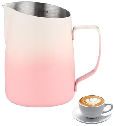 Pasdrucn 450ml Milchschaumkännchen Milchkanne, Milchkännchen Edelstahl Mit Speziellem Latte Art Ausguss, Barista Milchkanne Edelstahl, Milchkanne Barista, Barista Milchkännchen, Milchbehälter (Rosa)