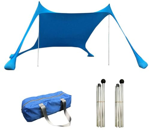Strandzelt Strandmuschel Tragbar Sonnensegel Strands UV Schutz Sonnenschutz Strands Sonnenzelt Mit 2 Stabilitätsstangen & Tragetasche Für Camping, Angeln, Picknick Im Garten, 200x160x160cm (Blau)